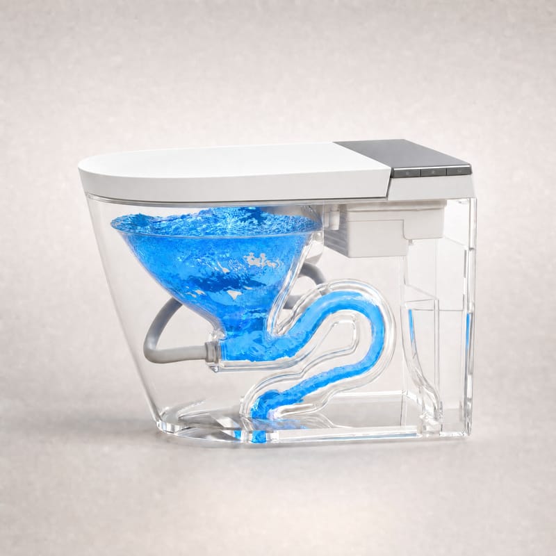 Transparent side view of the self-flushing system