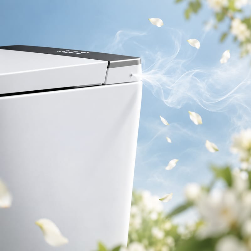 Fragrance mist dispensing inside the bowl